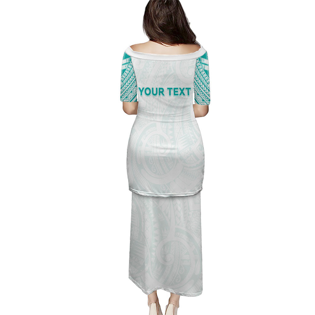 Personalised New Zealand Aotearoa Family Matching Puletasi and Hawaiian Shirt Nurse Tribal Teal Version