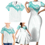 Personalised New Zealand Aotearoa Family Matching Short Sleeve Bodycon Dress and Hawaiian Shirt Nurse Tribal Teal Version