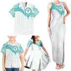 Personalised New Zealand Aotearoa Family Matching Tank Maxi Dress and Hawaiian Shirt Nurse Tribal Teal Version