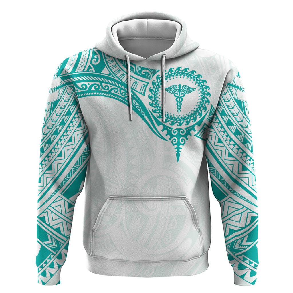 Personalised New Zealand Aotearoa Hoodie Nurse Tribal Teal Version