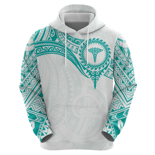 Personalised New Zealand Aotearoa Hoodie Nurse Tribal Teal Version