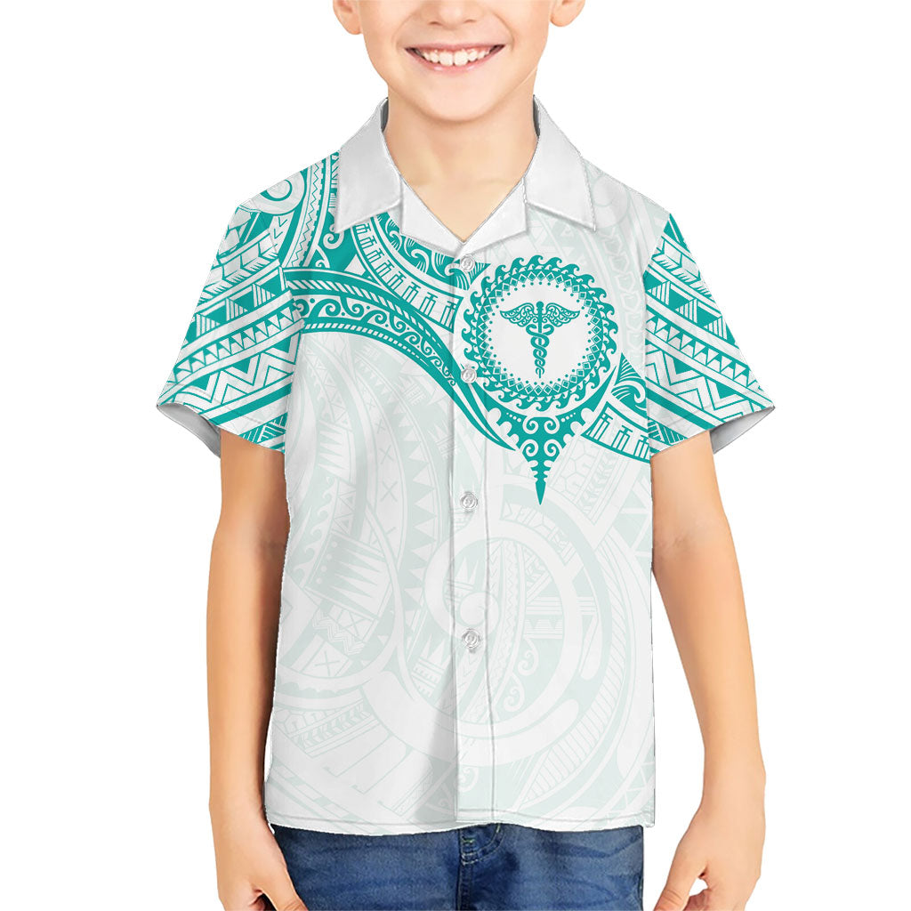 Personalised New Zealand Aotearoa Kid Hawaiian Shirt Nurse Tribal Teal Version
