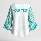 Personalised New Zealand Aotearoa Kimono Sleeve Blouse Nurse Tribal Teal Version