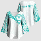 Personalised New Zealand Aotearoa Kimono Sleeve Blouse Nurse Tribal Teal Version