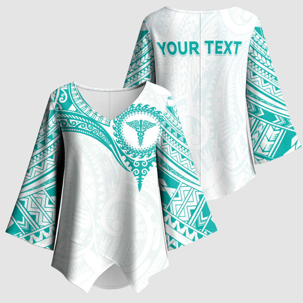 Personalised New Zealand Aotearoa Kimono Sleeve Blouse Nurse Tribal Teal Version