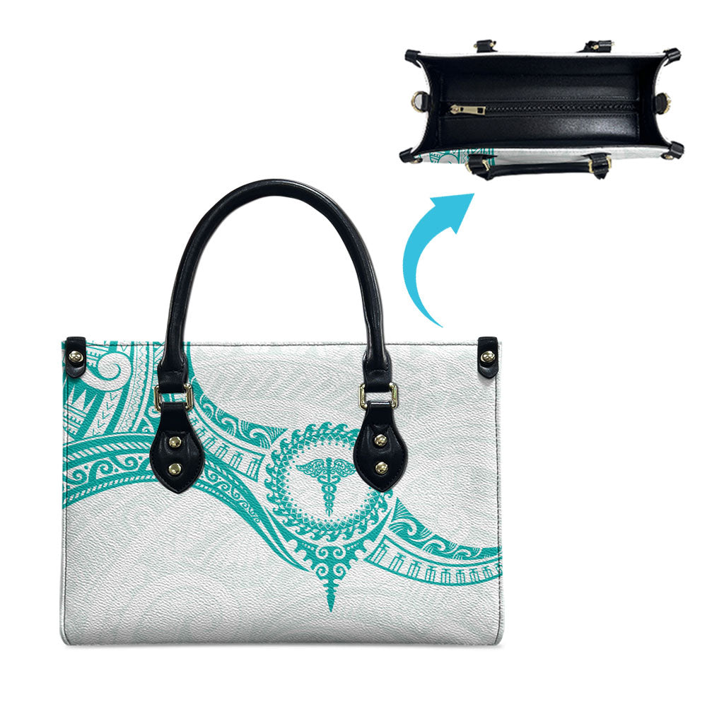 New Zealand Aotearoa Leather Bag Nurse Tribal Teal Version