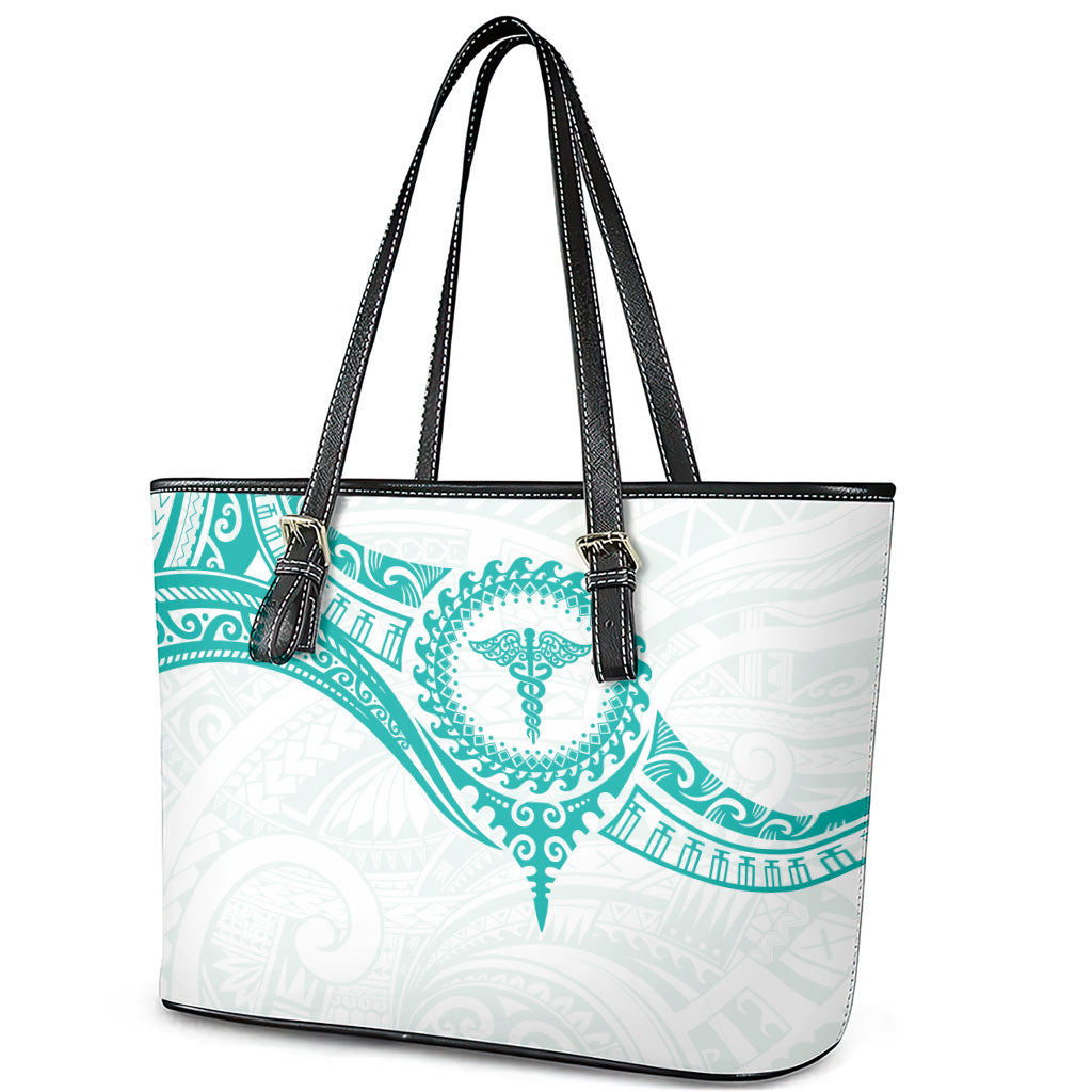 New Zealand Aotearoa Leather Tote Bag Nurse Tribal Teal Version