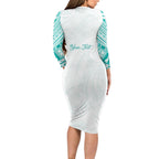 Personalised New Zealand Aotearoa Long Sleeve Bodycon Dress Nurse Tribal Teal Version
