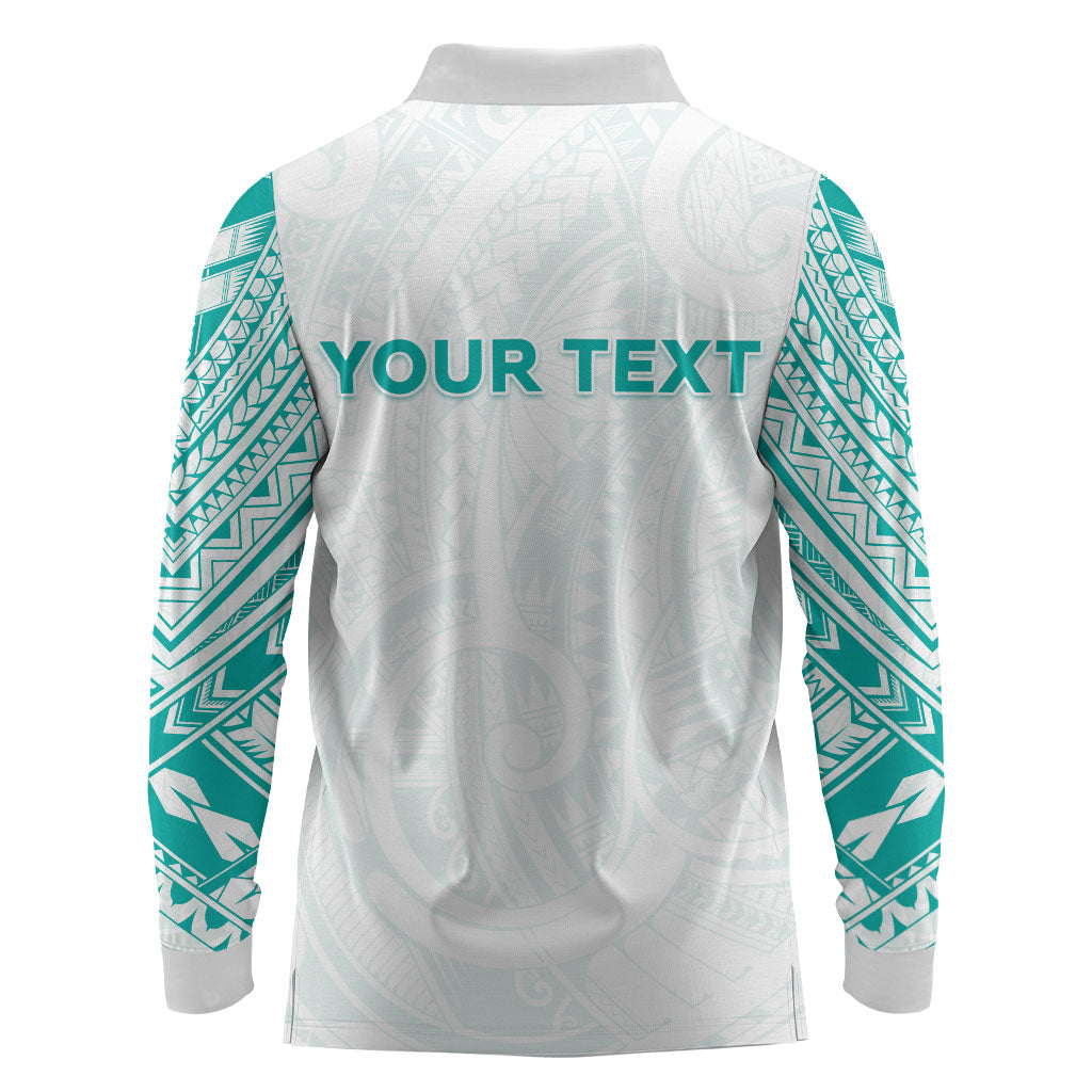 Personalised New Zealand Aotearoa Long Sleeve Polo Shirt Nurse Tribal Teal Version
