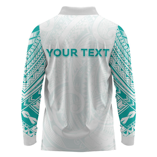 Personalised New Zealand Aotearoa Long Sleeve Polo Shirt Nurse Tribal Teal Version