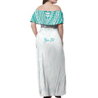 Personalised New Zealand Aotearoa Off Shoulder Maxi Dress Nurse Tribal Teal Version
