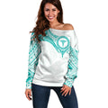 Personalised New Zealand Aotearoa Off Shoulder Sweater Nurse Tribal Teal Version
