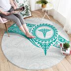 New Zealand Aotearoa Round Carpet Nurse Tribal Teal Version