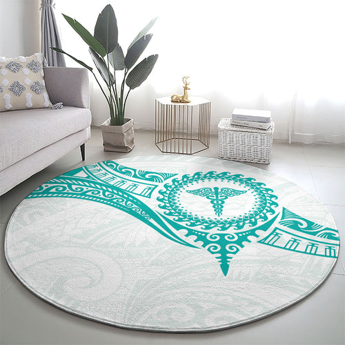 New Zealand Aotearoa Round Carpet Nurse Tribal Teal Version