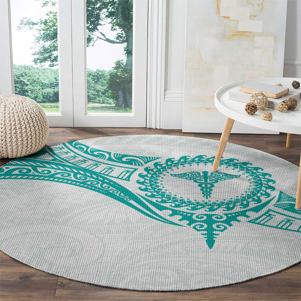 New Zealand Aotearoa Round Carpet Nurse Tribal Teal Version