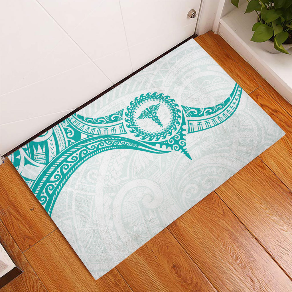 New Zealand Aotearoa Rubber Doormat Nurse Tribal Teal Version