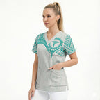 Personalised New Zealand Aotearoa Scrub Top Nurse Tribal Teal Version