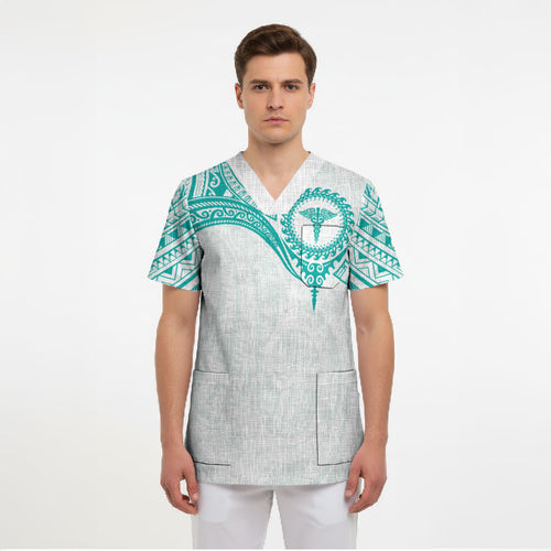 Personalised New Zealand Aotearoa Scrub Top Nurse Tribal Teal Version