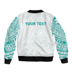 Personalised New Zealand Aotearoa Sleeve Zip Bomber Jacket Nurse Tribal Teal Version