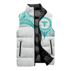 Personalised New Zealand Aotearoa Sleeveless Puffer Jacket Nurse Tribal Teal Version