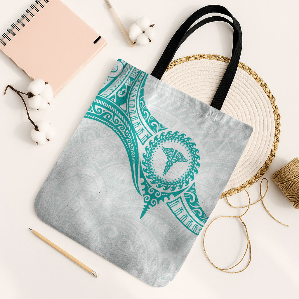 New Zealand Aotearoa Tote Bag Nurse Tribal Teal Version