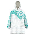 Personalised New Zealand Aotearoa Wearable Blanket Hoodie Nurse Tribal Teal Version