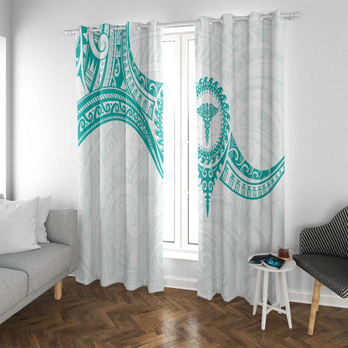 New Zealand Aotearoa Window Curtain Nurse Tribal Teal Version