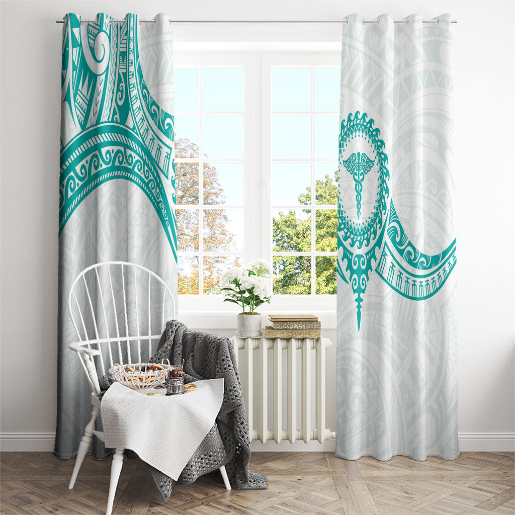 New Zealand Aotearoa Window Curtain Nurse Tribal Teal Version