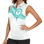 Personalised New Zealand Aotearoa Women Sleeveless Polo Shirt Nurse Tribal Teal Version