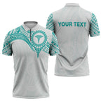 Personalised New Zealand Aotearoa Zipper Polo Shirt Nurse Tribal Teal Version