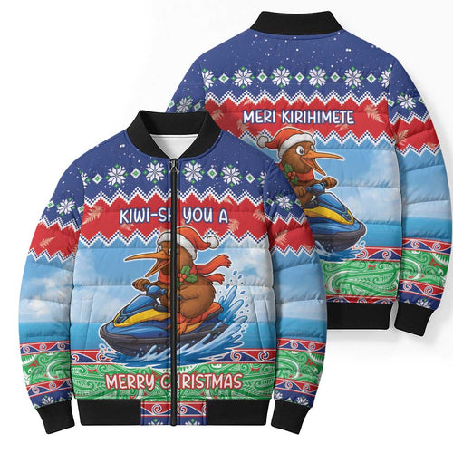 New Zealand Christmas Bomber Puffer Jacket Funny Jet Ride Kiwi Xmas - Aussie Hoodie