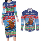 New Zealand Christmas Couples Matching Long Sleeve Bodycon Dress and Long Sleeve Button Shirt Funny Jet Ride Kiwi Xmas - Aussie Hoodie