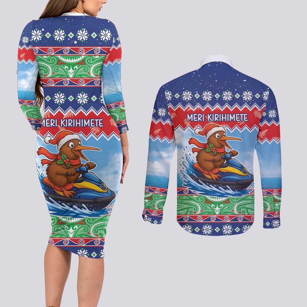 New Zealand Christmas Couples Matching Long Sleeve Bodycon Dress and Long Sleeve Button Shirt Funny Jet Ride Kiwi Xmas - Aussie Hoodie