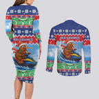 New Zealand Christmas Couples Matching Long Sleeve Bodycon Dress and Long Sleeve Button Shirt Funny Jet Ride Kiwi Xmas - Aussie Hoodie