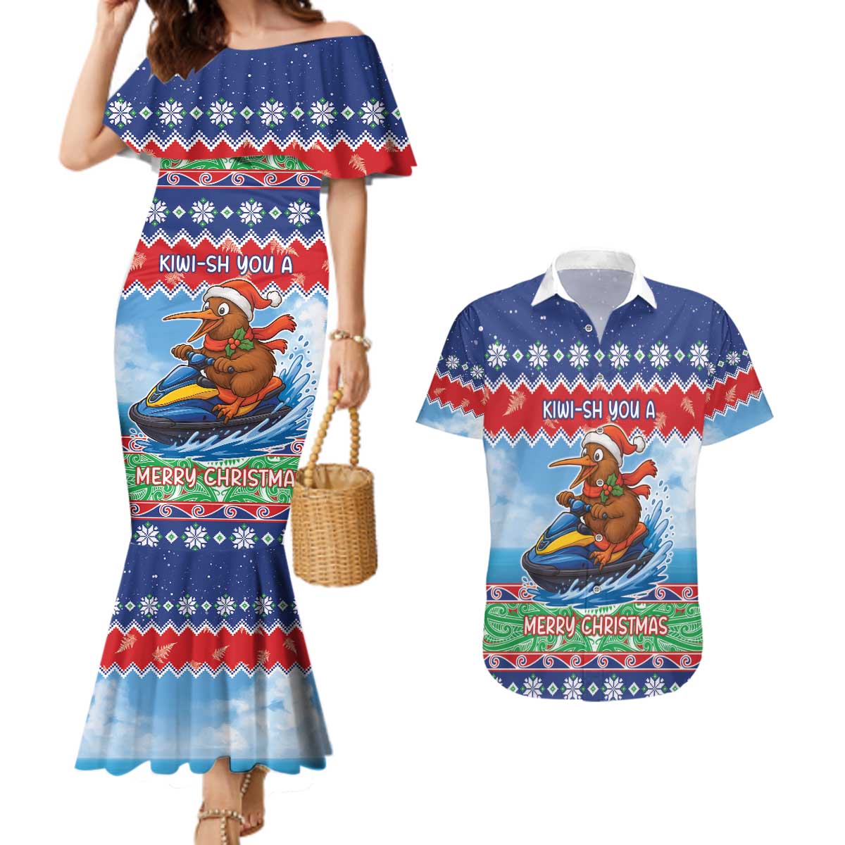 New Zealand Christmas Couples Matching Mermaid Dress and Hawaiian Shirt Funny Jet Ride Kiwi Xmas - Aussie Hoodie