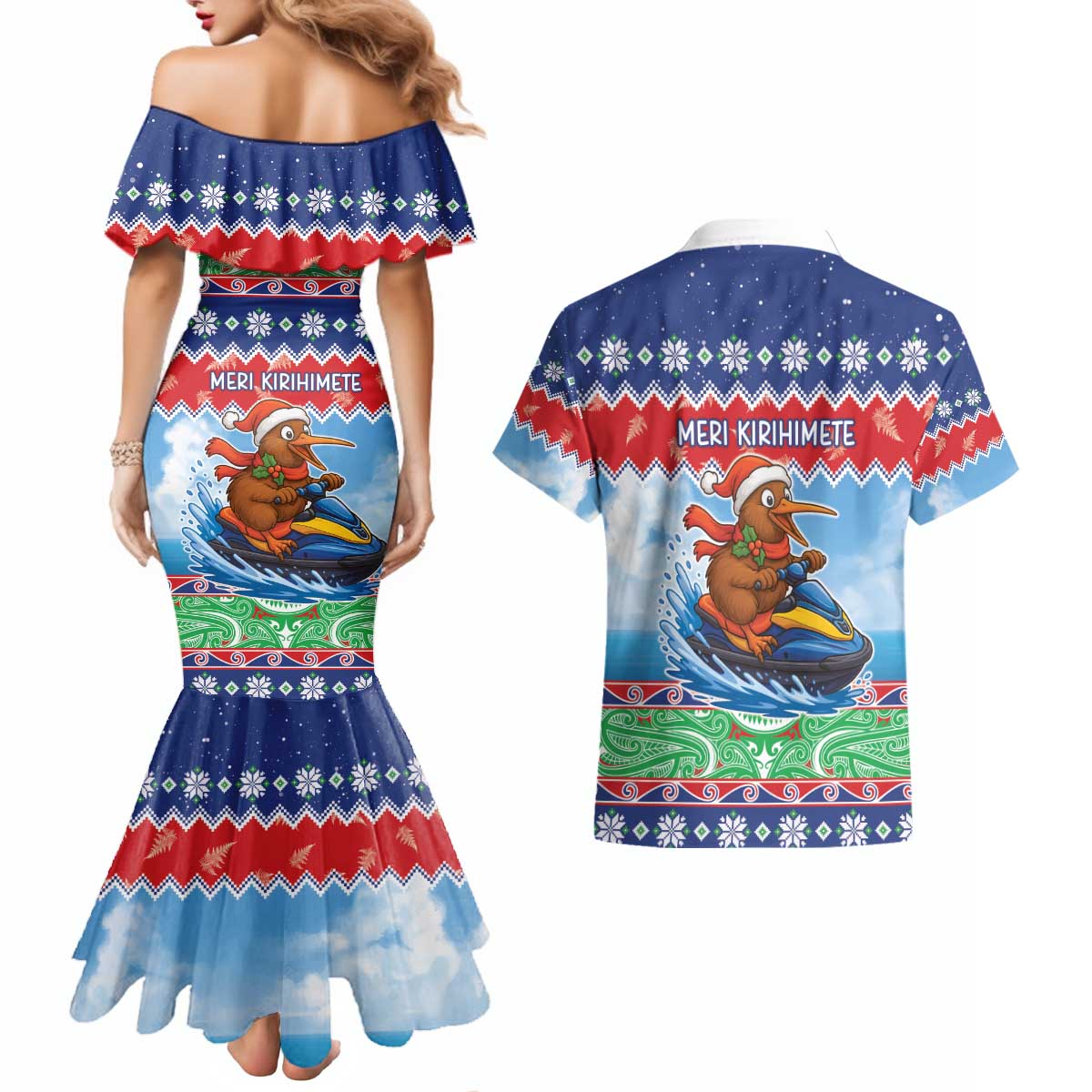New Zealand Christmas Couples Matching Mermaid Dress and Hawaiian Shirt Funny Jet Ride Kiwi Xmas - Aussie Hoodie