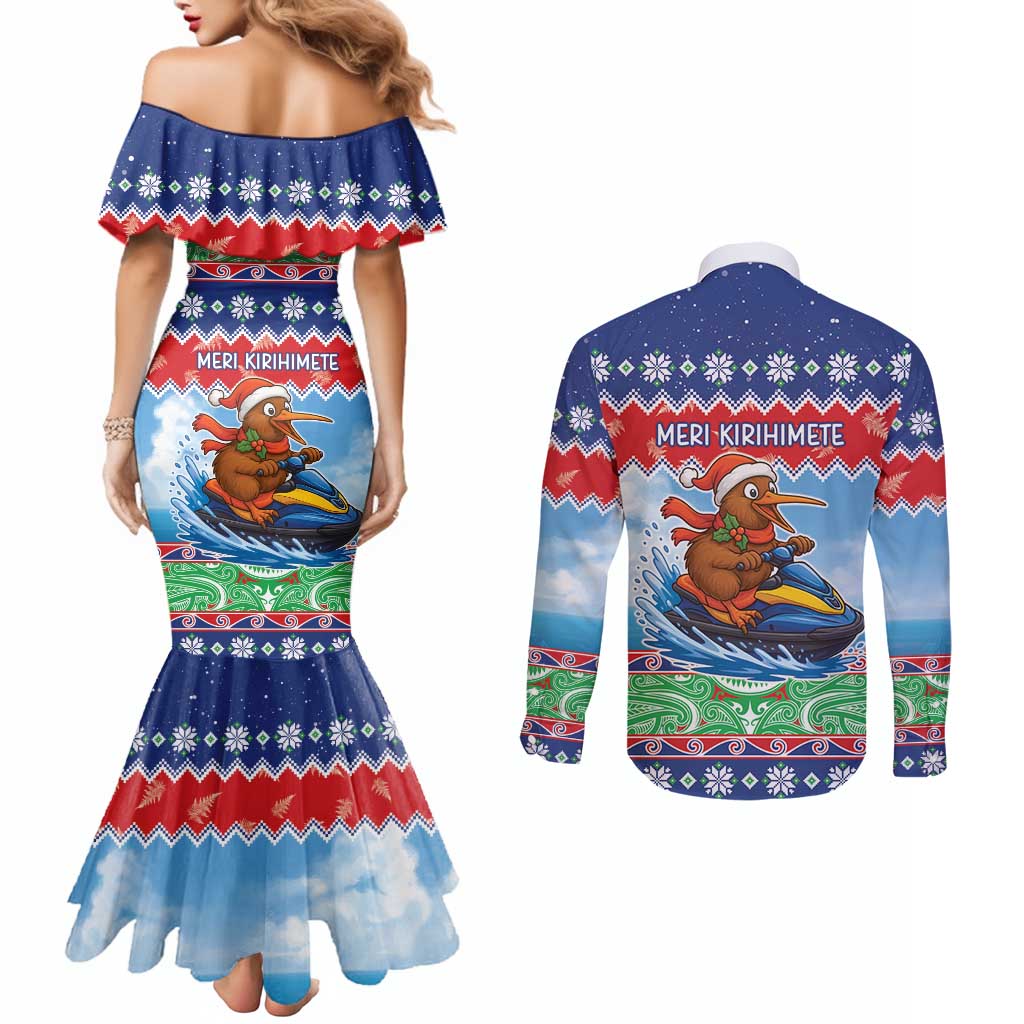 New Zealand Christmas Couples Matching Mermaid Dress and Long Sleeve Button Shirt Funny Jet Ride Kiwi Xmas - Aussie Hoodie