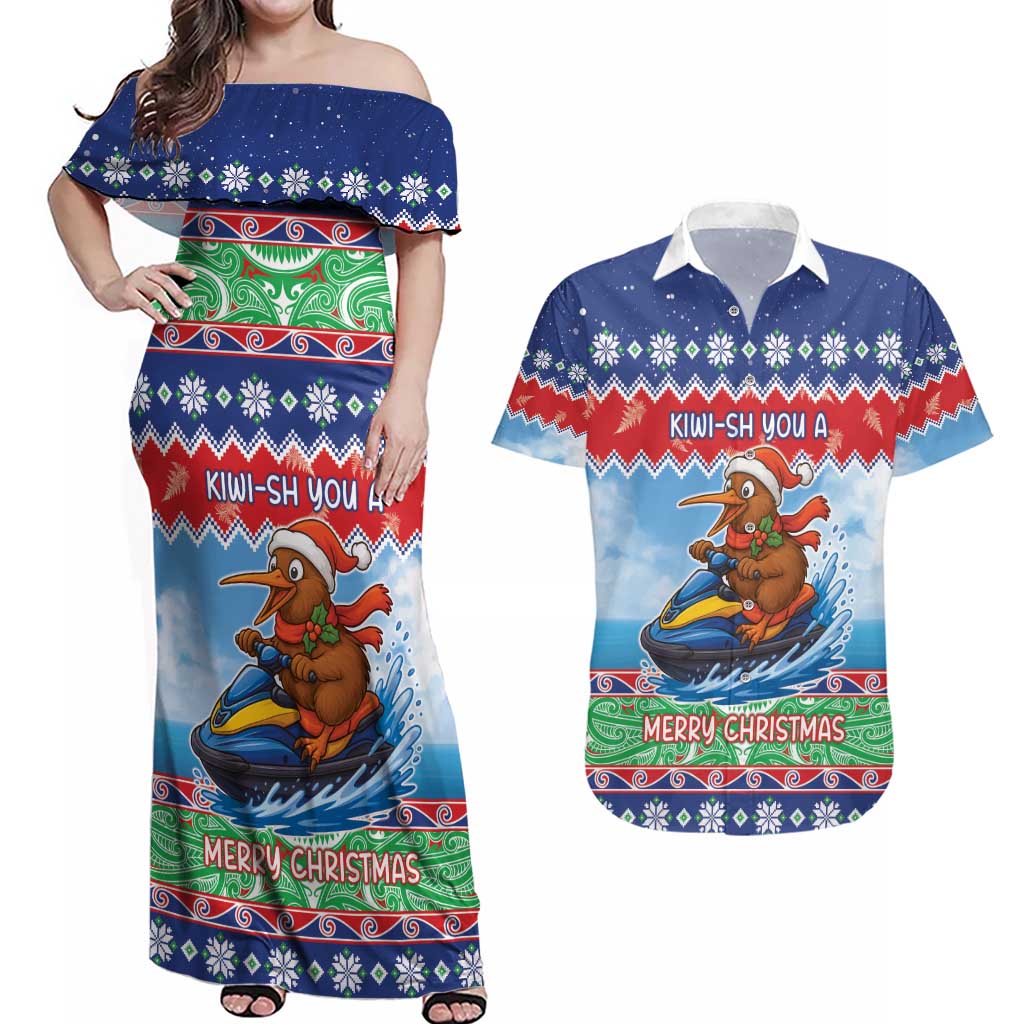 New Zealand Christmas Couples Matching Off Shoulder Maxi Dress and Hawaiian Shirt Funny Jet Ride Kiwi Xmas - Aussie Hoodie