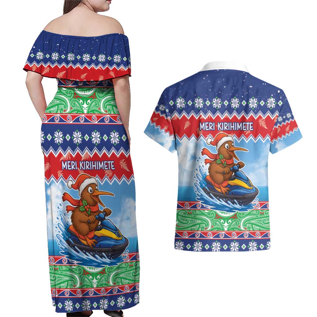 New Zealand Christmas Couples Matching Off Shoulder Maxi Dress and Hawaiian Shirt Funny Jet Ride Kiwi Xmas - Aussie Hoodie