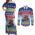 New Zealand Christmas Couples Matching Off Shoulder Maxi Dress and Long Sleeve Button Shirt Funny Jet Ride Kiwi Xmas - Aussie Hoodie