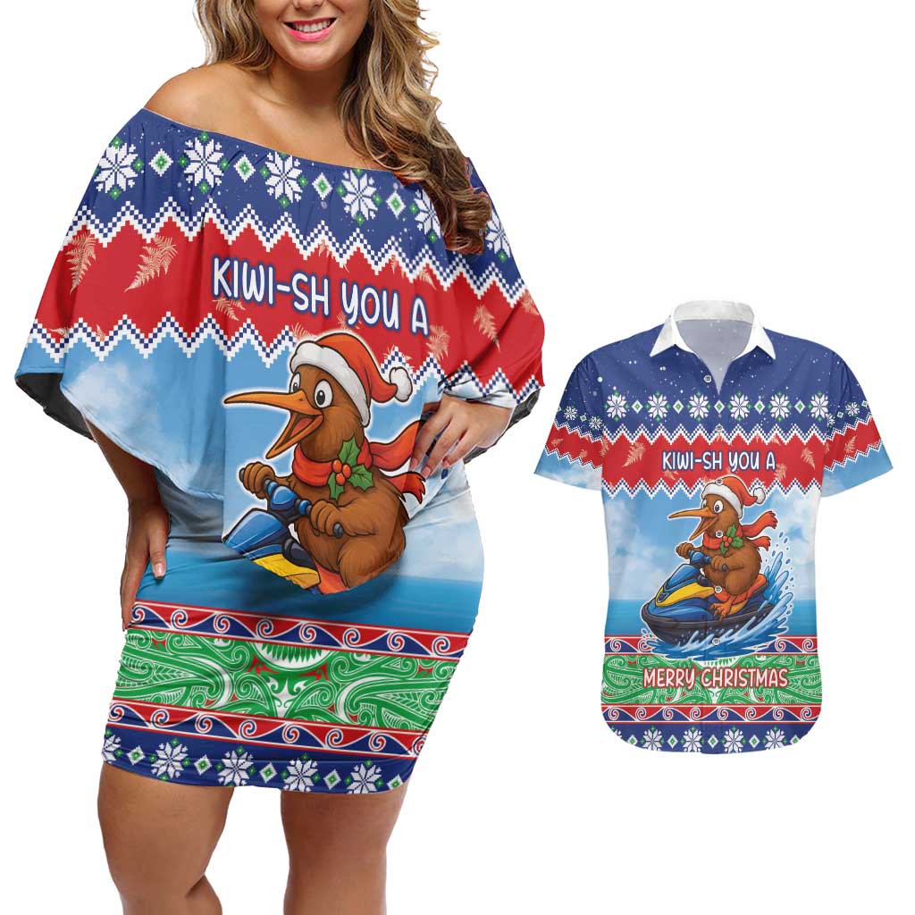 New Zealand Christmas Couples Matching Off Shoulder Short Dress and Hawaiian Shirt Funny Jet Ride Kiwi Xmas - Aussie Hoodie
