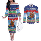 New Zealand Christmas Couples Matching Off The Shoulder Long Sleeve Dress and Long Sleeve Button Shirt Funny Jet Ride Kiwi Xmas - Aussie Hoodie