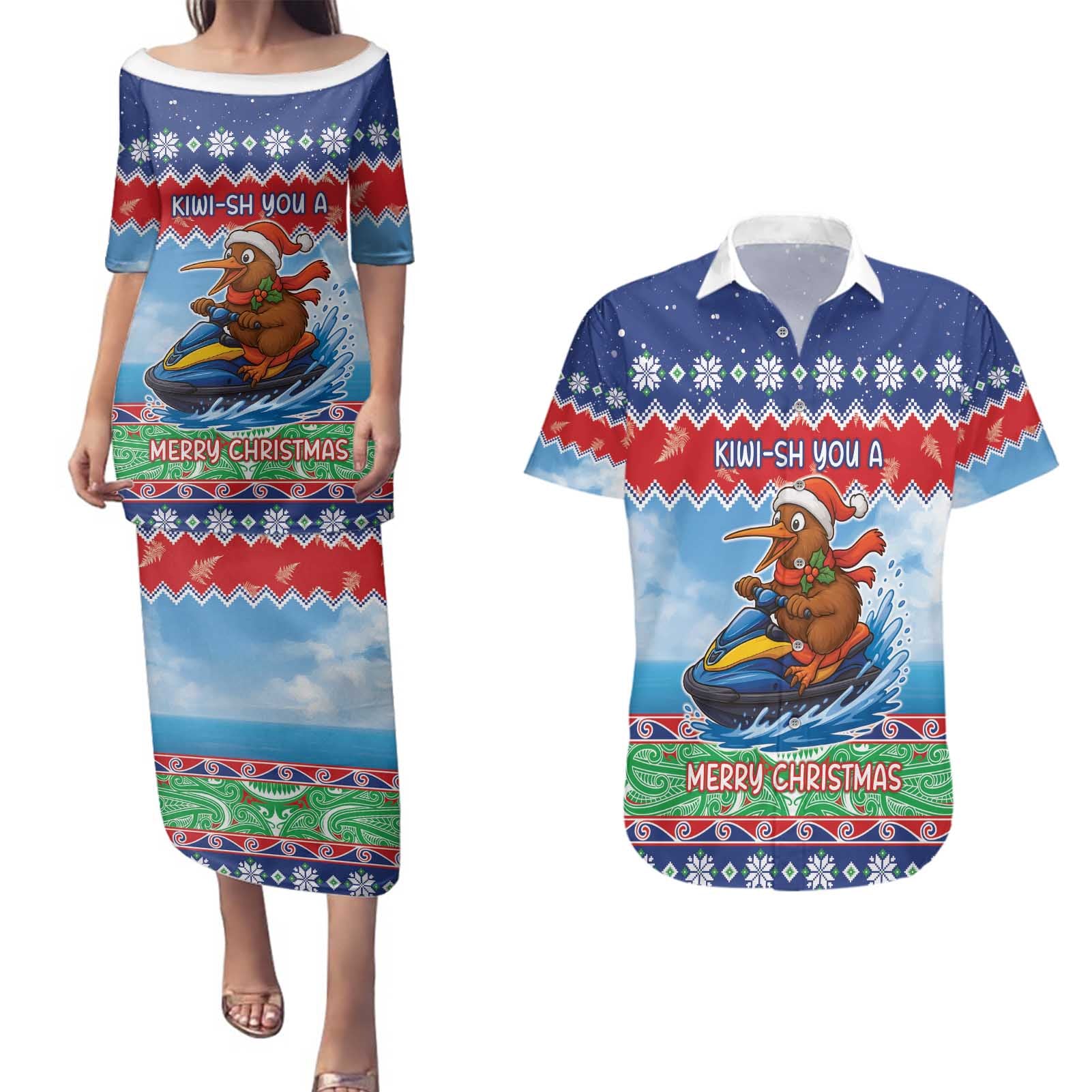 New Zealand Christmas Couples Matching Puletasi and Hawaiian Shirt Funny Jet Ride Kiwi Xmas - Aussie Hoodie