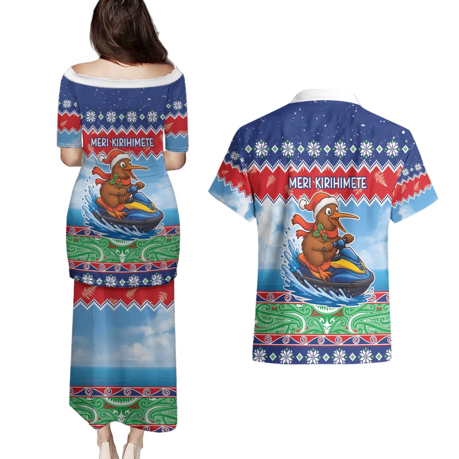 New Zealand Christmas Couples Matching Puletasi and Hawaiian Shirt Funny Jet Ride Kiwi Xmas - Aussie Hoodie