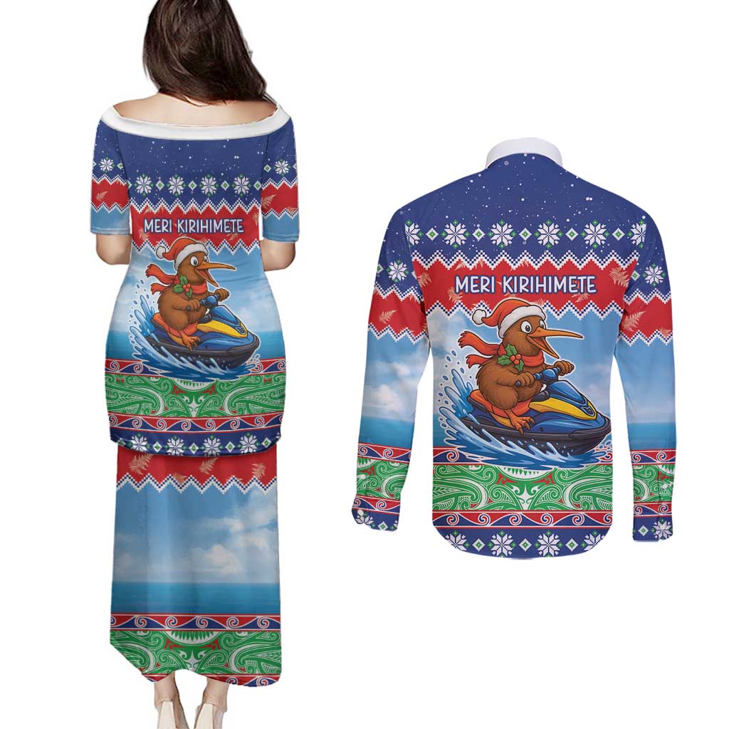 New Zealand Christmas Couples Matching Puletasi and Long Sleeve Button Shirt Funny Jet Ride Kiwi Xmas - Aussie Hoodie