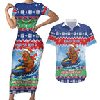 New Zealand Christmas Couples Matching Short Sleeve Bodycon Dress and Hawaiian Shirt Funny Jet Ride Kiwi Xmas - Aussie Hoodie