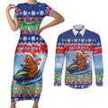 New Zealand Christmas Couples Matching Short Sleeve Bodycon Dress and Long Sleeve Button Shirt Funny Jet Ride Kiwi Xmas - Aussie Hoodie