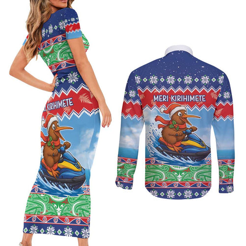 New Zealand Christmas Couples Matching Short Sleeve Bodycon Dress and Long Sleeve Button Shirt Funny Jet Ride Kiwi Xmas - Aussie Hoodie