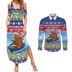 New Zealand Christmas Couples Matching Summer Maxi Dress and Long Sleeve Button Shirt Funny Jet Ride Kiwi Xmas - Aussie Hoodie