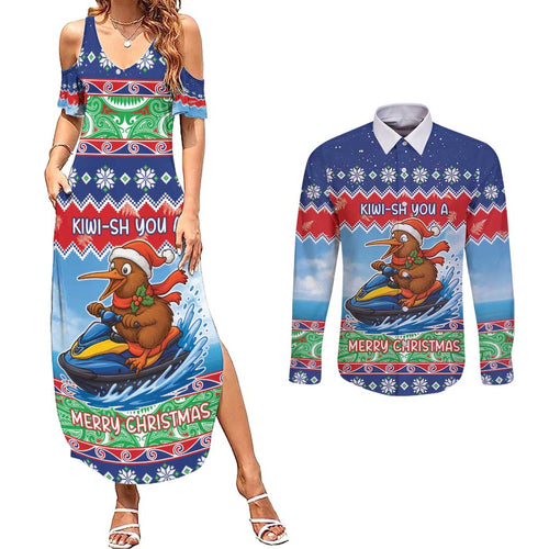 New Zealand Christmas Couples Matching Summer Maxi Dress and Long Sleeve Button Shirt Funny Jet Ride Kiwi Xmas - Aussie Hoodie